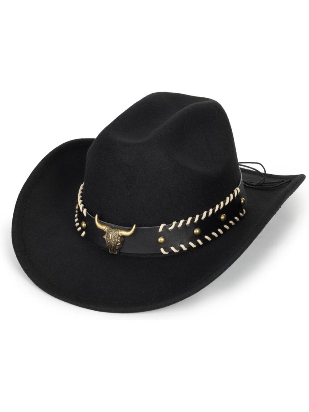 Men's Bull Black Buckle Classic Roll Up Fedora Hat with Buckle Belt Size S-M